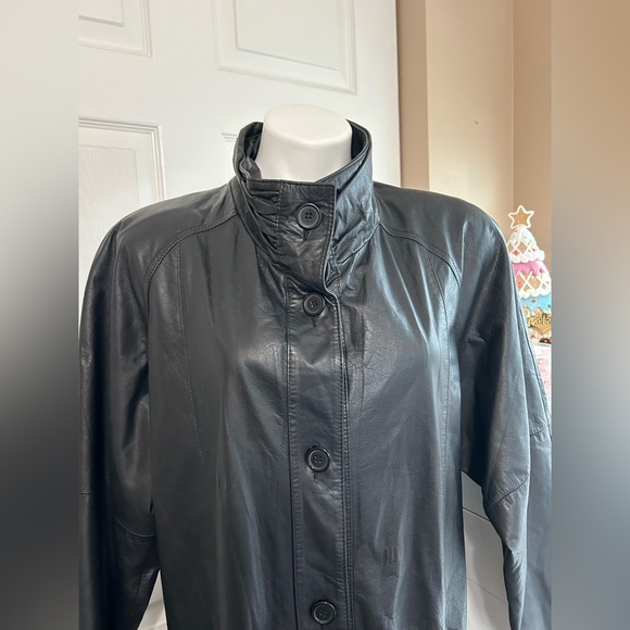 Pelle Black Leather Long Coat Vintage - Picture 3 of 12